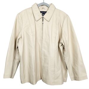 Dialogue Cream Leather Jacket